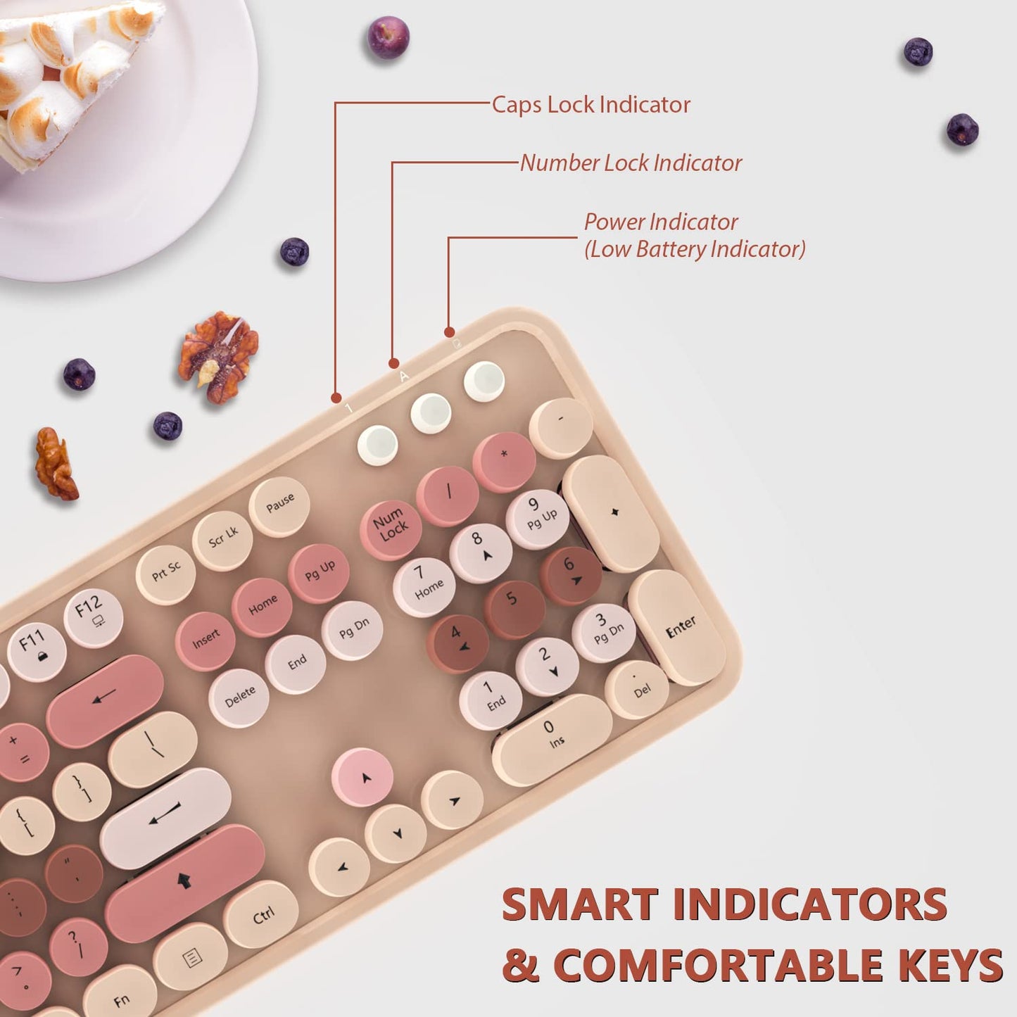 Brown Wireless Keyboard and Mouse Combo,Colorful Retro Wireless Keyboard with Round Keycaps, 2.4GHz Dropout-Free Connection, Cute Wireless Mouse Compatible with PC/Laptop/Computer (MilkTea Color)