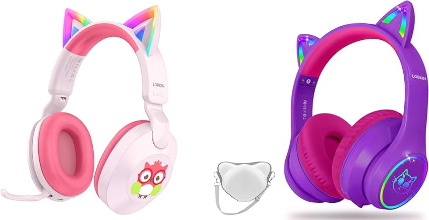 Kids Bluetooth Headphones with Cat Ears and LED Lights