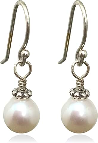 White Pearl Beaded Drop Earrings with Freshwater Pearls