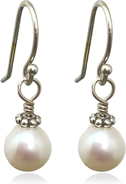 White Pearl Beaded Drop Earrings with Freshwater Pearls