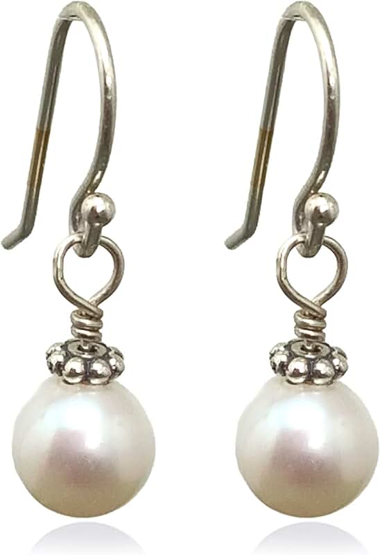 White Pearl Beaded Drop Earrings with Freshwater Pearls