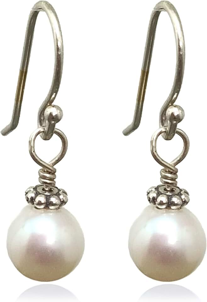 White Pearl Beaded Drop Earrings with Freshwater Pearls