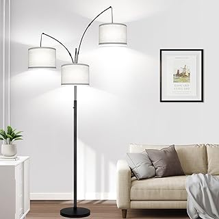 Dimmable 3-Light Arc Floor Lamp with Gray Shade