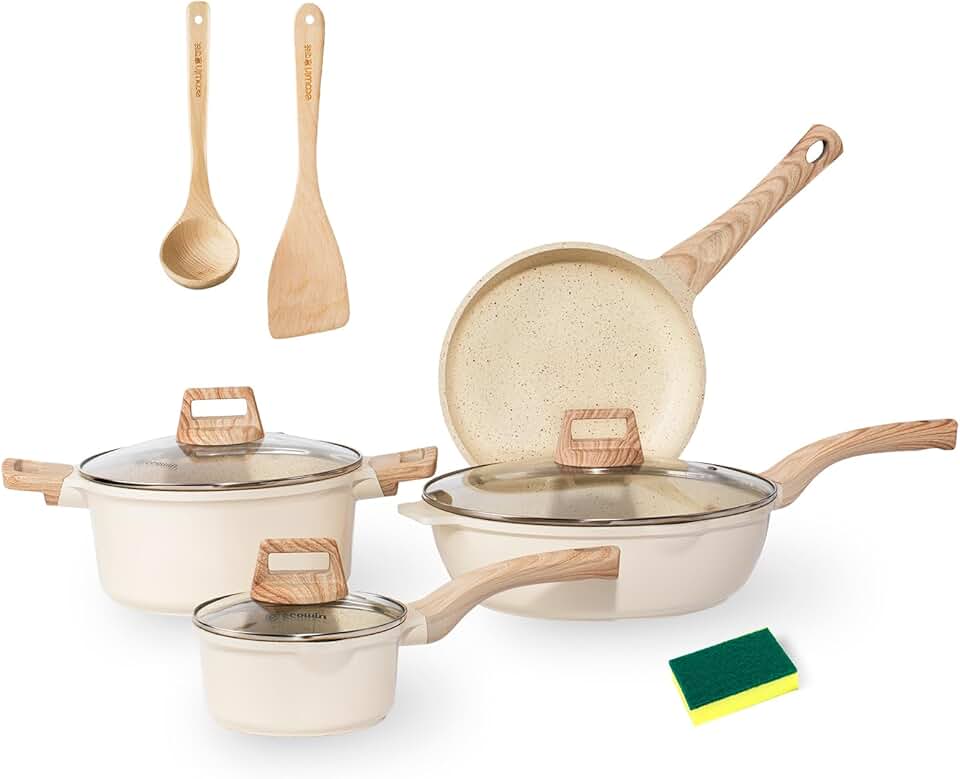 10-Piece Nonstick Cookware Set with Heat-Resistant Handles