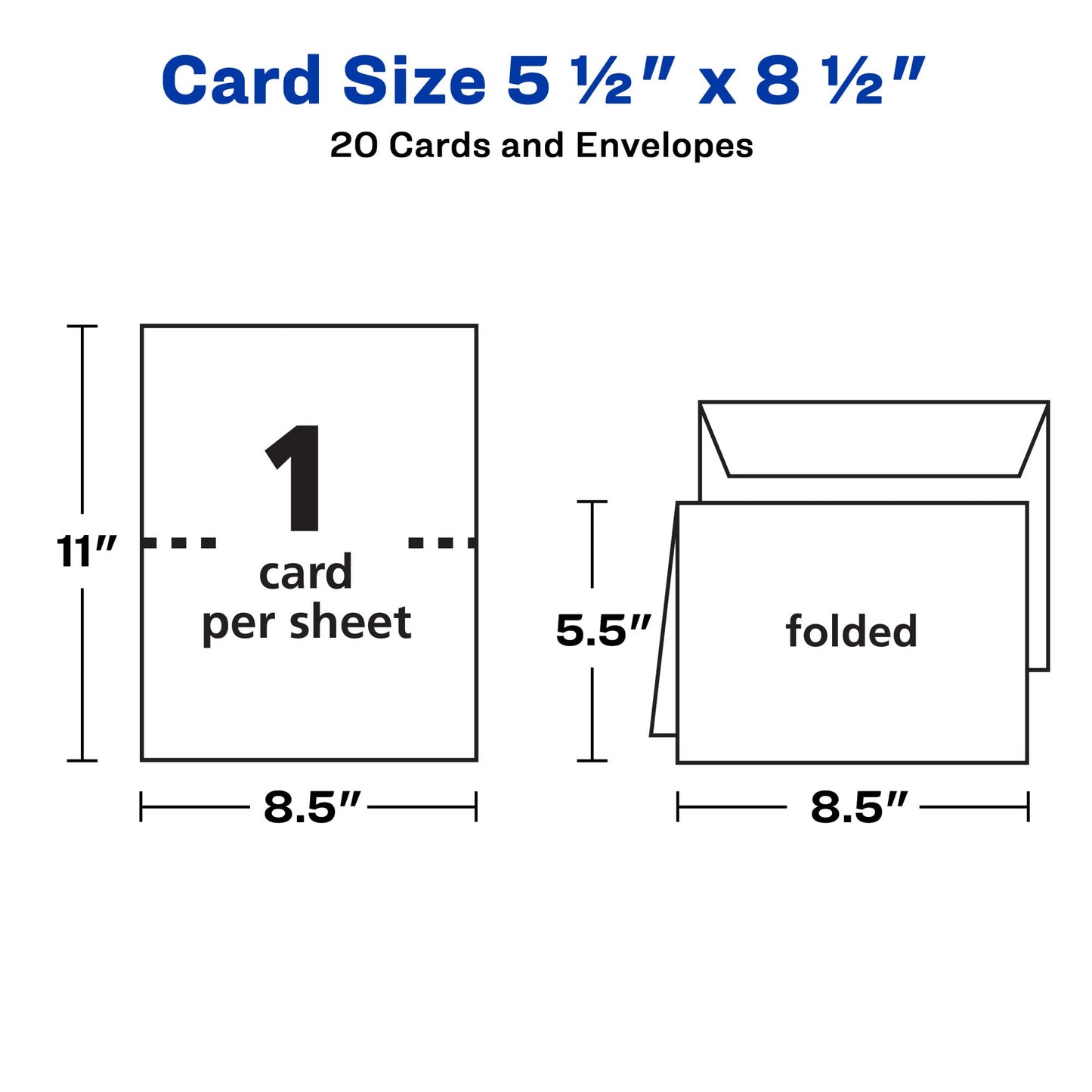Half-Fold Matte White Greeting Cards, 20 Blank Sets