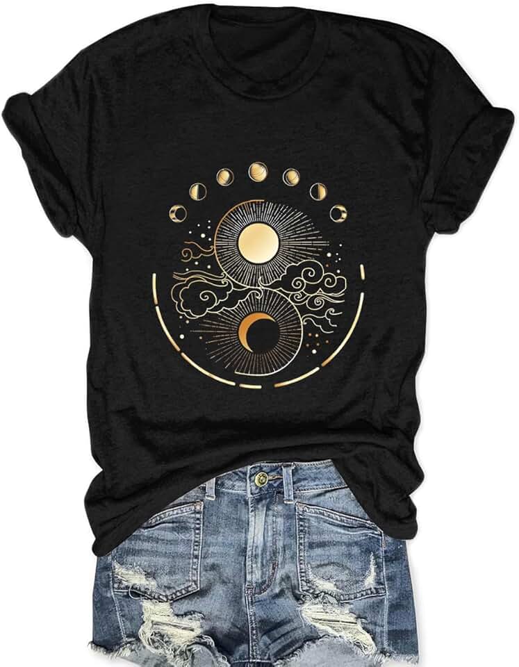 Women’s Mystical Moon and Sun Flower Short Sleeve T-Shirt