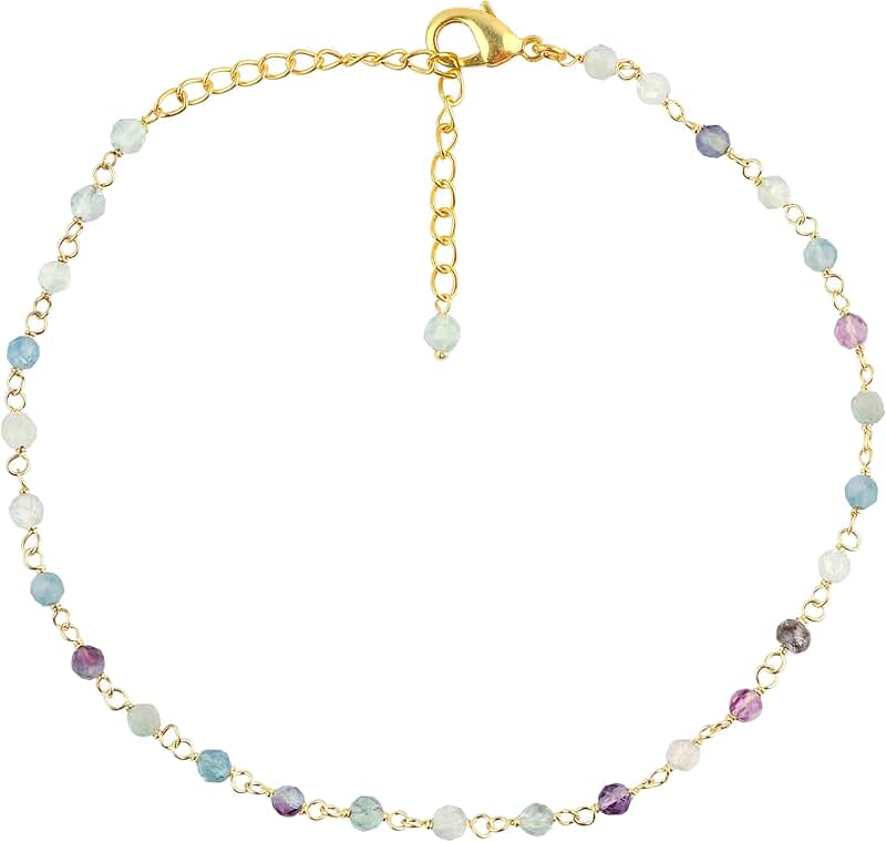Natural Gemstone Beaded Rosary Chain Anklet