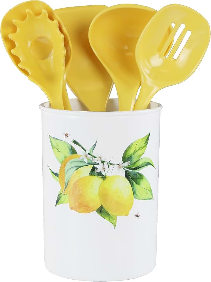 6-Piece Kitchen Utensil Holder with Heat-Resistant Tools