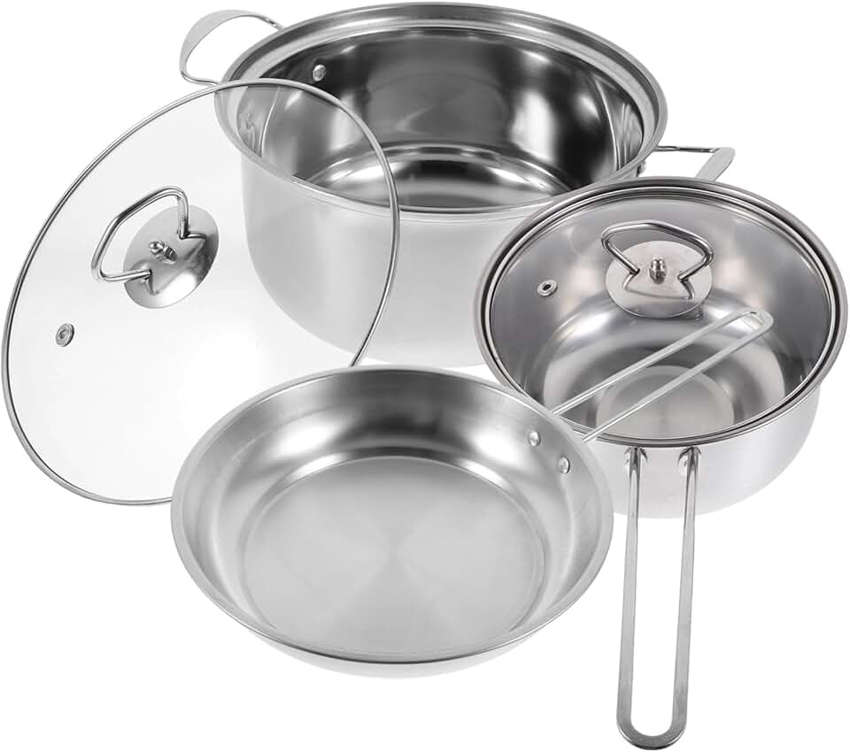 Stainless Steel Cookware Set with Soup, Milk, and Frying Pans