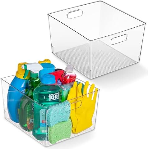 2 Clear Plastic Storage Bins for Kitchen and Fridge