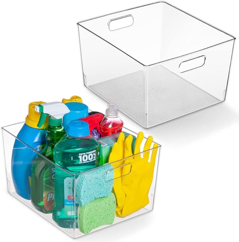 2 Clear Plastic Storage Bins for Kitchen and Fridge