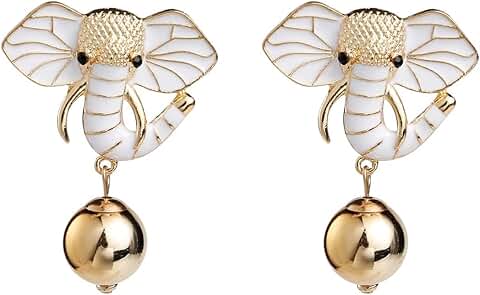 Enamel Elephant Dangle Earrings for Women