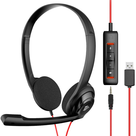 USB wired on-ear headset with microphone for office calls