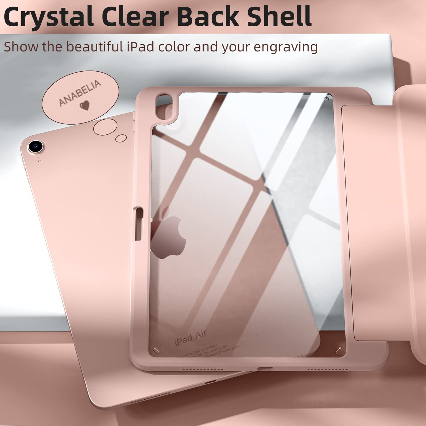 Case Compatible with iPad Air 5th Generation (2022) / iPad Air 4th Generation (2020) 10.9 Inch with Pencil Holder, for iPad Air 5/4 Case, Slim Smart Cover with Clear Back Shell, Rose Pink