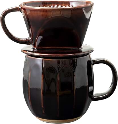 Ceramic Coffee Pour Over Maker Set in Brown