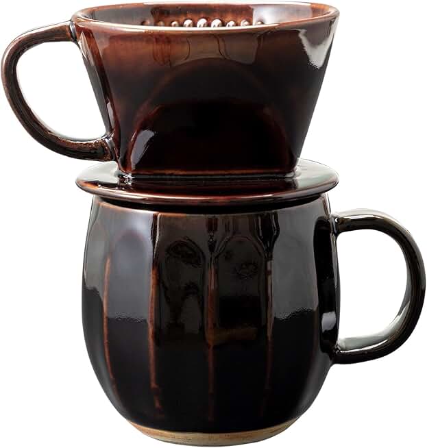 Ceramic Coffee Pour Over Maker Set in Brown