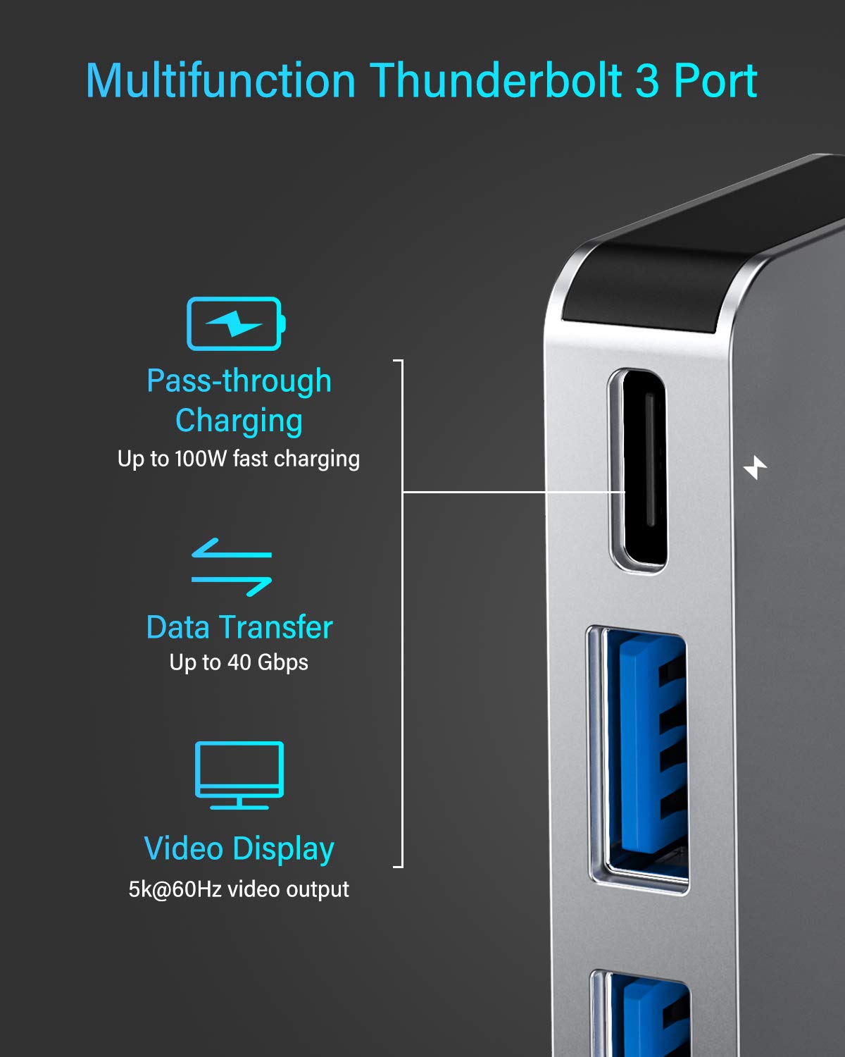 MacBook Pro/Air USB Accessories with 3 USB 3.0 Ports, TF/SD Card Reader, Thunderbolt 3 PD Port, USB C Adapter for MacBook Pro/Air 13" 15" 16" Compatible with MacBook Pro/Air 2021-2016