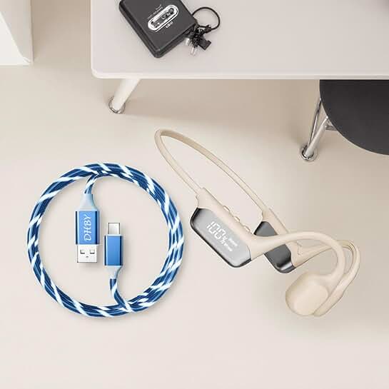 White Bone Conduction Sports Bluetooth Headphones with USB Cable