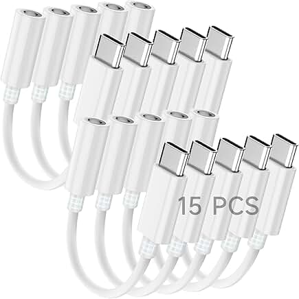 USB-C to 3.5mm Headphone Adapter, 15 Pack