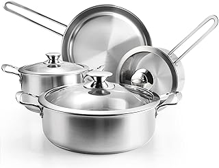 7-Piece Stainless Steel Cookware Set with Glass Lids