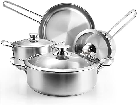 7-Piece Stainless Steel Cookware Set with Glass Lids