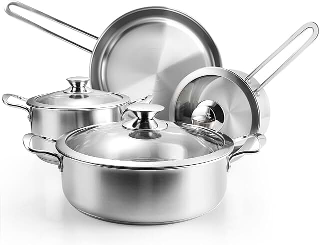 7-Piece Stainless Steel Cookware Set with Glass Lids
