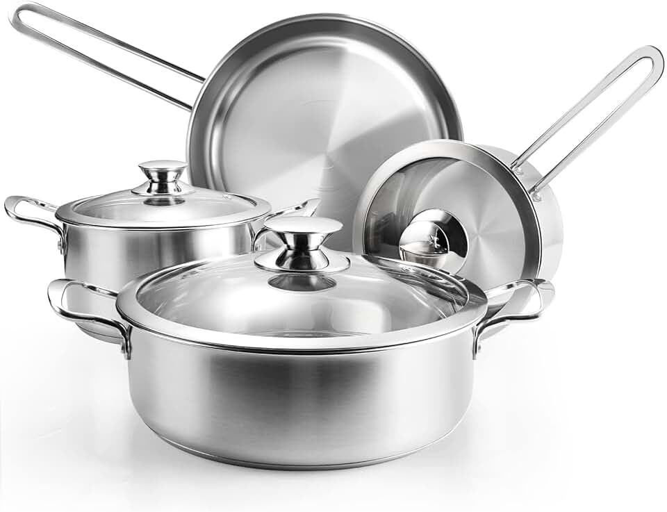 7-Piece Stainless Steel Cookware Set with Glass Lids