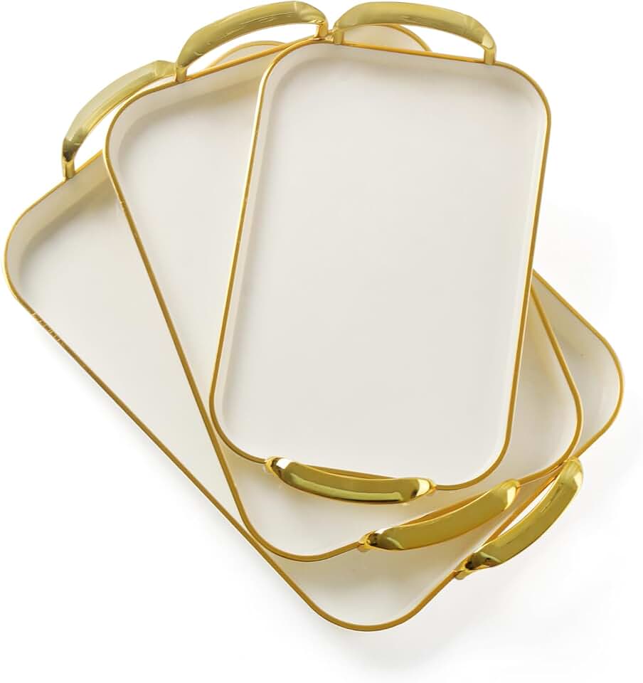 Set of 3 Large Rectangular Serving Trays with Handles