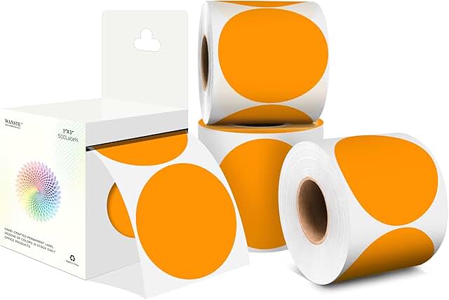 3-Inch Orange Dot Stickers, 4 Rolls, 2000 Pcs