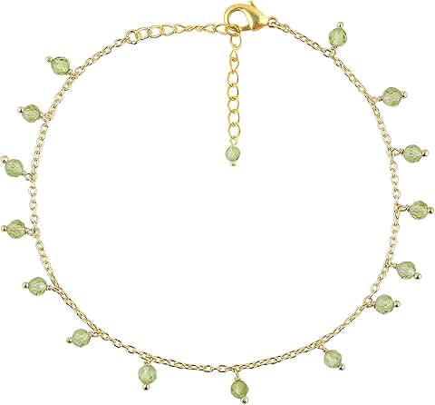 Dangling Anklet with Crystals, Adjustable, 14K Gold Plated