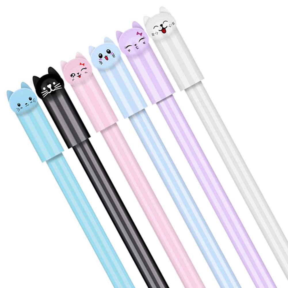 Cute Cat Gel Pens for School and Office, 6 Pack