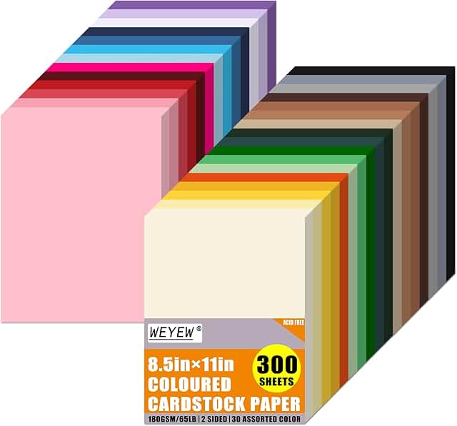 300 Sheets Assorted Colored Cardstock 8.5x11 for Crafts and School