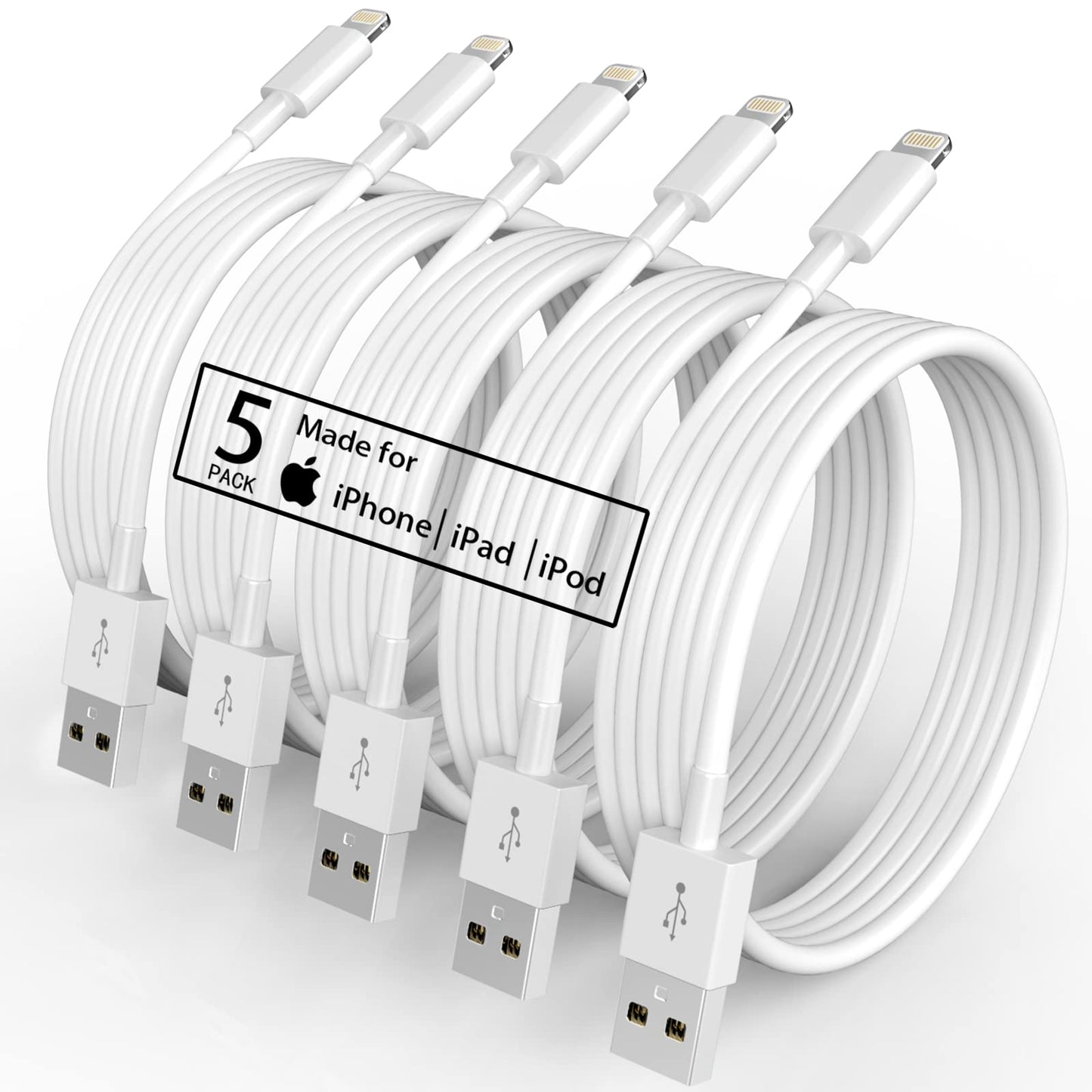 5 Pack(6FT)Original[Apple MFi ] iPhone Charger,Lightning Cable Fast Charging Cord iPhone Charger Cable USB Cable Compatible iPhone 13/12/11 Pro Max/Mini/XS MAX/XR/XS/X/8/7/Plus/6 iPad AirPods