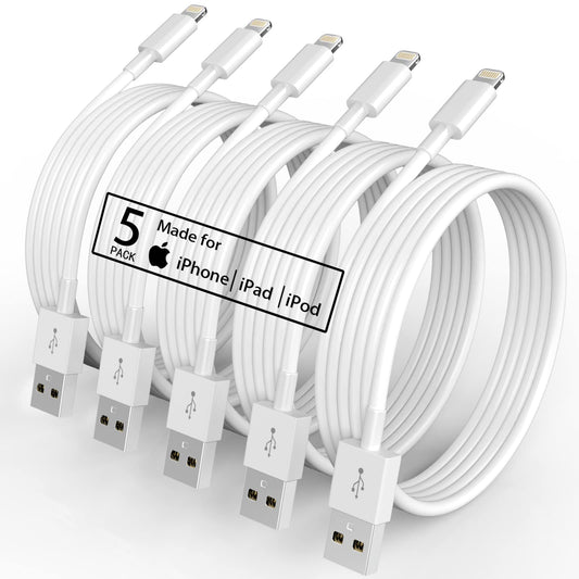 5 Pack 6FT Apple MFi Lightning Charging Cables for iPhone and iPad