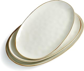 Oval Serving Platter, 15.59/14.3/12.9 inch, Microwave Safe Stoneware