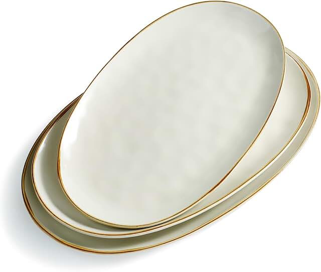 Oval Serving Platter, 15.59/14.3/12.9 inch, Microwave Safe Stoneware