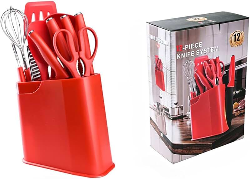 12-Piece Silicone Kitchen Utensil Set with Wooden Handles