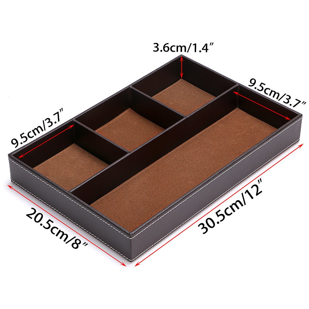 4-slot PU Leather Desk Drawer Organizer in Brown