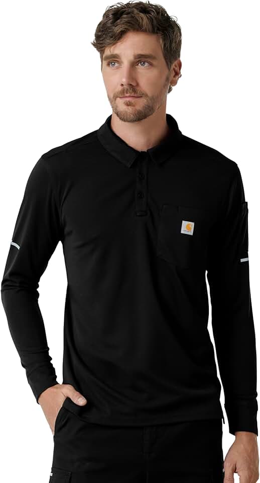 Men's Heavyweight Long Sleeve Polo Scrub Top