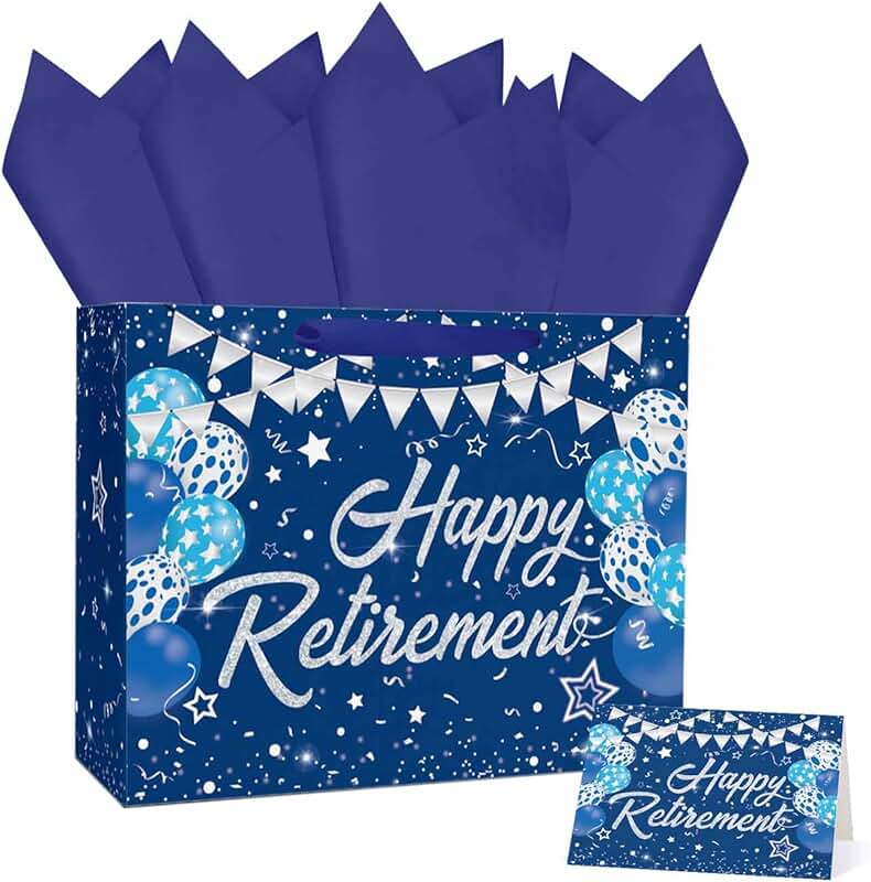 Large Navy Blue Retirement Gift Bag with Tissue and Card