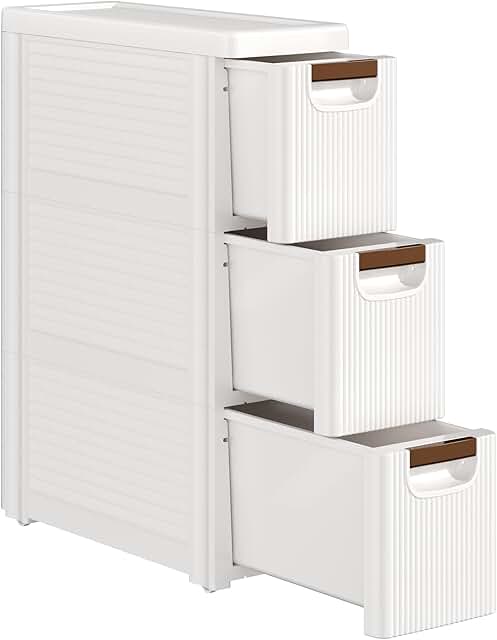 Narrow 3-Drawer Mobile Storage Cabinet in White