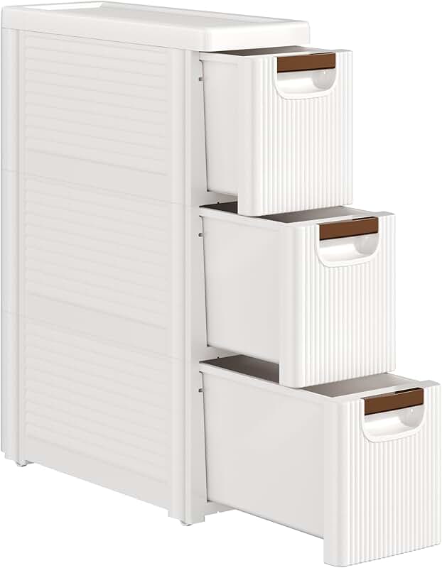 Narrow 3-Drawer Mobile Storage Cabinet in White