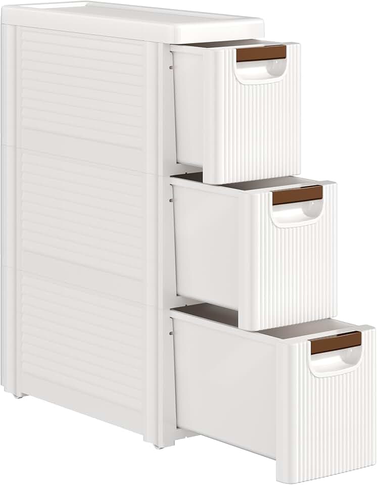 Narrow 3-Drawer Mobile Storage Cabinet in White
