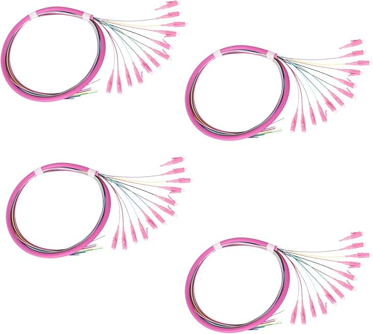 12 LC OM4 Multimode Fiber Optic Pigtails, 1.2mm, 4 Pack