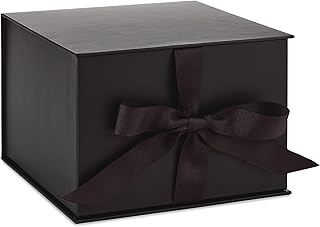 Medium black gift box with lid and shredded paper fill