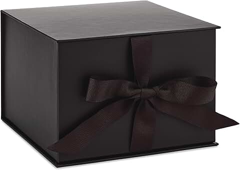 Medium black gift box with lid and shredded paper fill