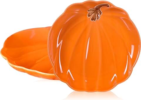 Set of 2 Pumpkin Ceramic Plates, 8 Inch, Fall Serving Dishes
