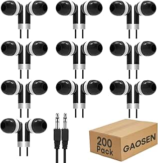 200 Black Wired Earbuds for Kids in Classroom