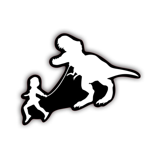 Girl with T-Rex vinyl decal, 7x4.6 inches