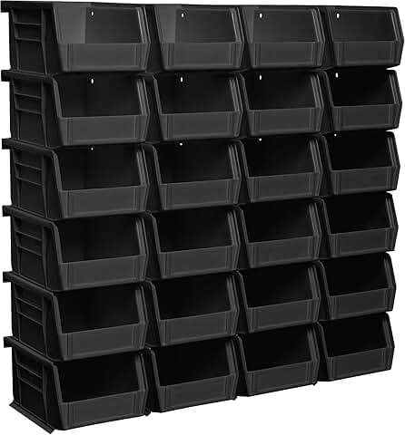Stackable plastic storage bins, 24-pack, black